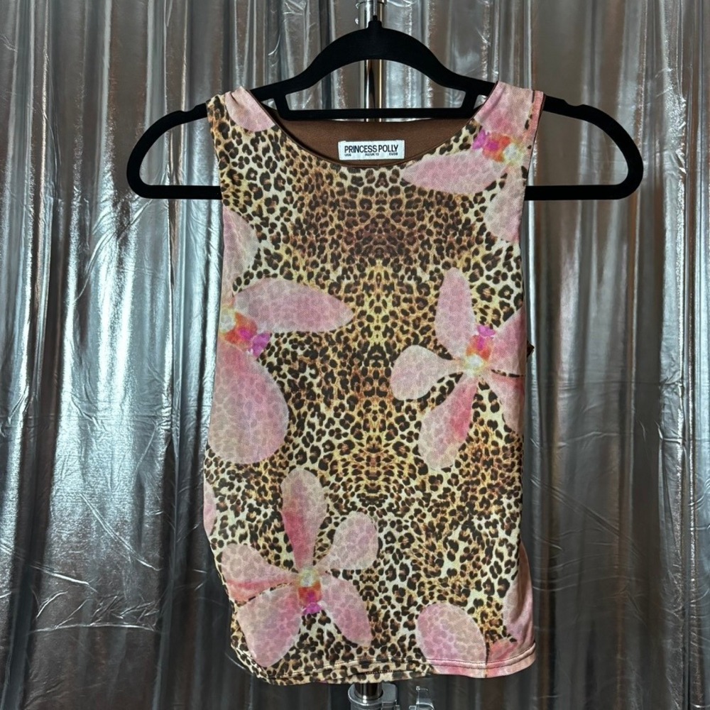 Princess Polly Leopard Print Pink Orchid Mesh Tank Top